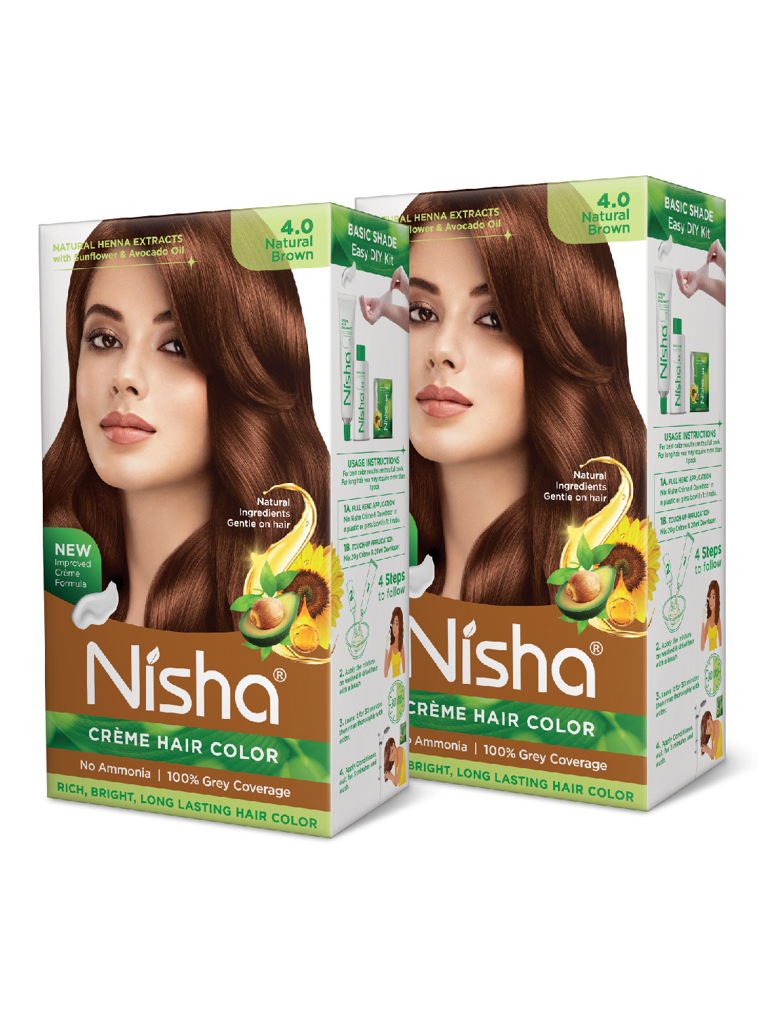 Nisha Women Pack of 2 Creme Hair Color 120gm each- Natural Brown