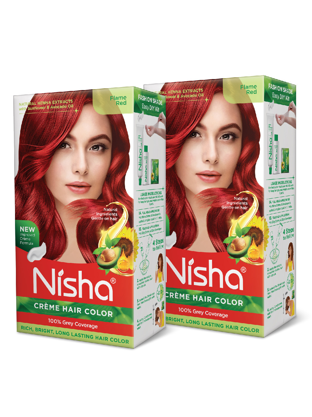 Nisha Pack of 2 Creme Hair Colour 300g - Flame Red