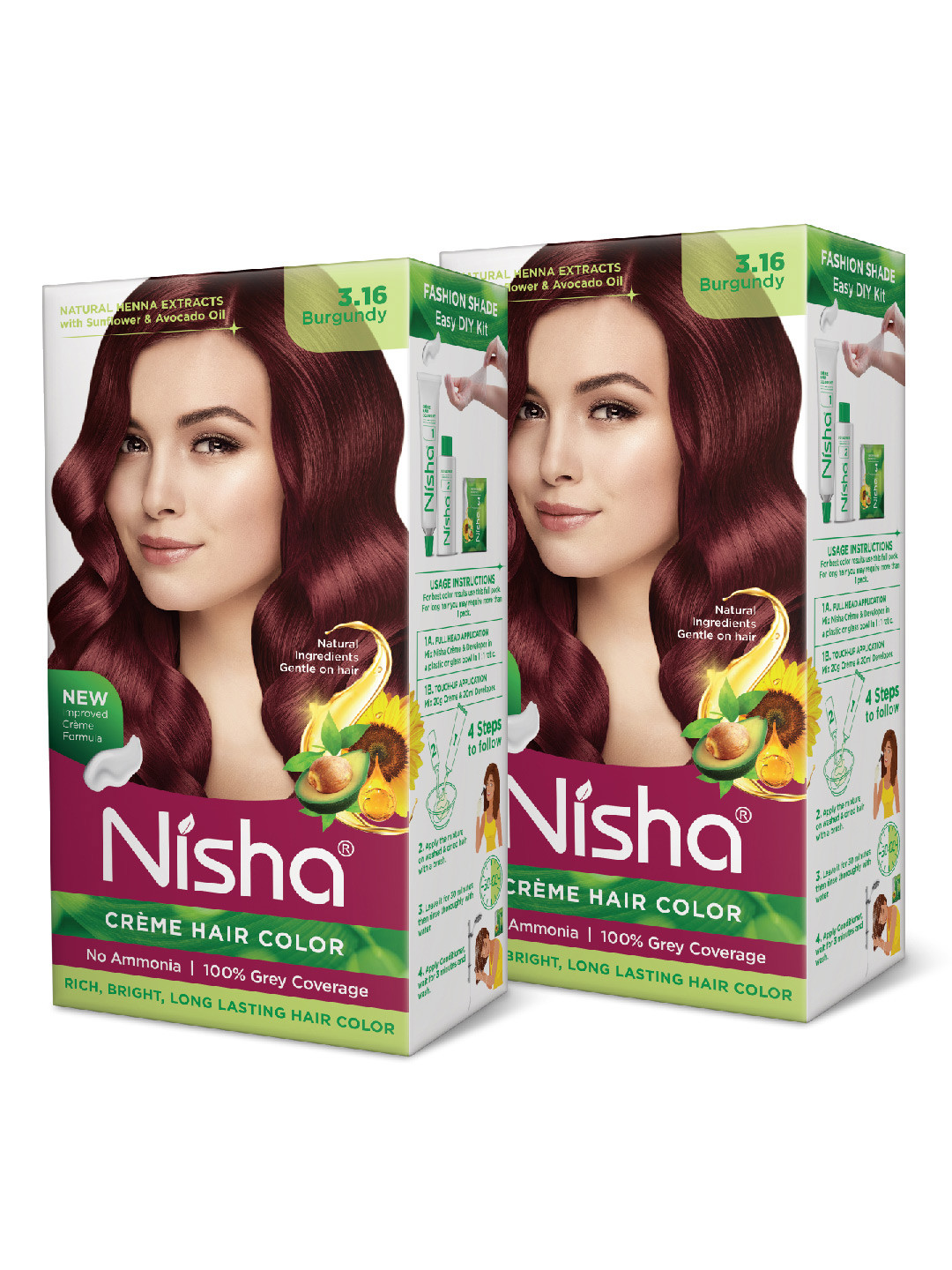 Nisha Pack of 2 Creme Hair Colour 240g - Burgundy