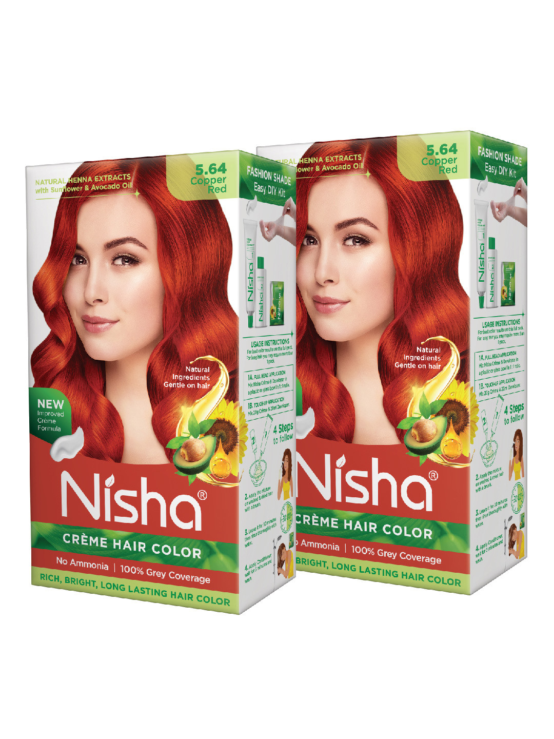 Nisha Pack of 2 Creme Hair Colour 240g - Copper Red