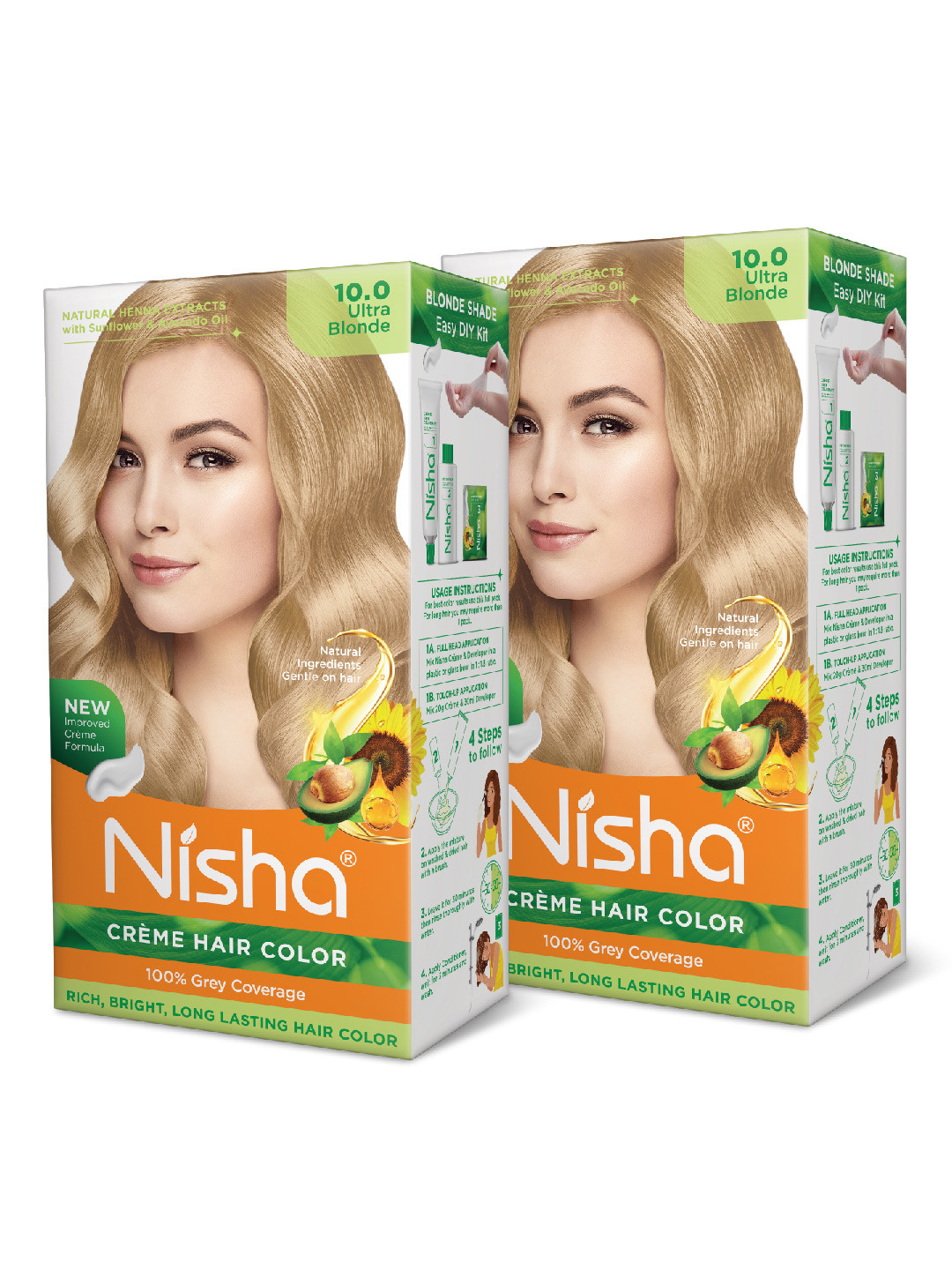 Nisha Unisex Brown Pack of 2 Creme Hair Color 150gm each- Ultra Blonde