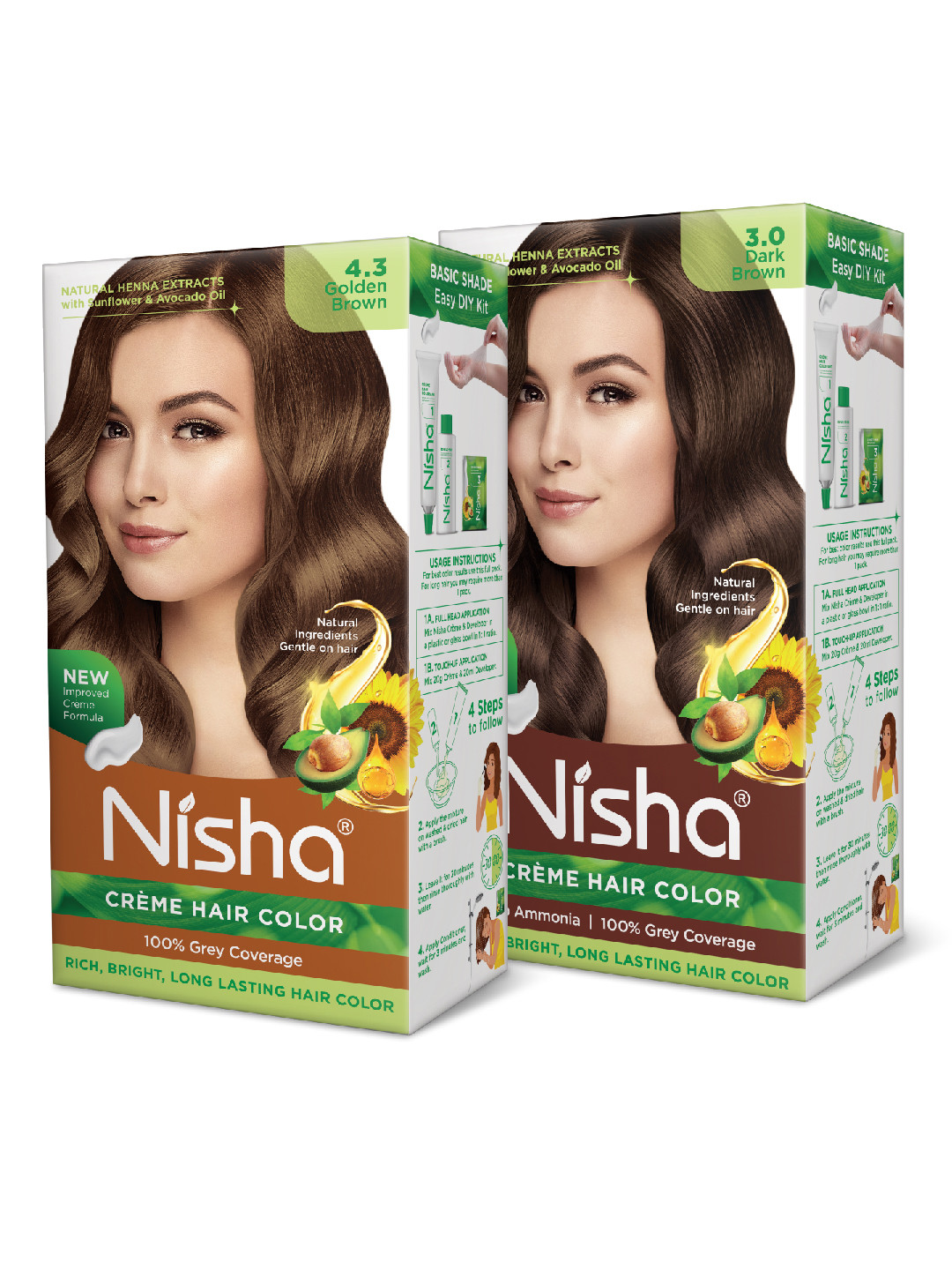 Nisha Unisex Pack of 2 Creme Hair Color 120gm each- Dark Brown