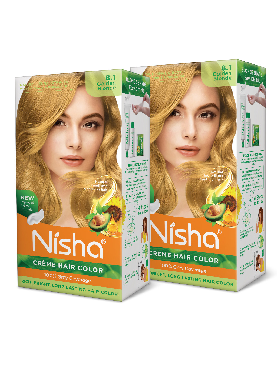 Nisha Pack of 2 Creme Hair Colour 450g - Golden Blonde
