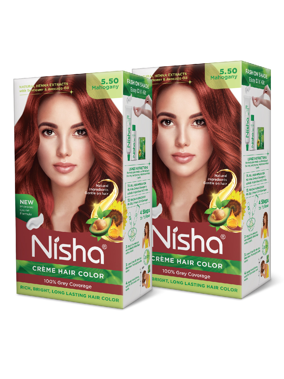 Nisha Pack of 2 Creme Hair Colour 240g - Mahogany