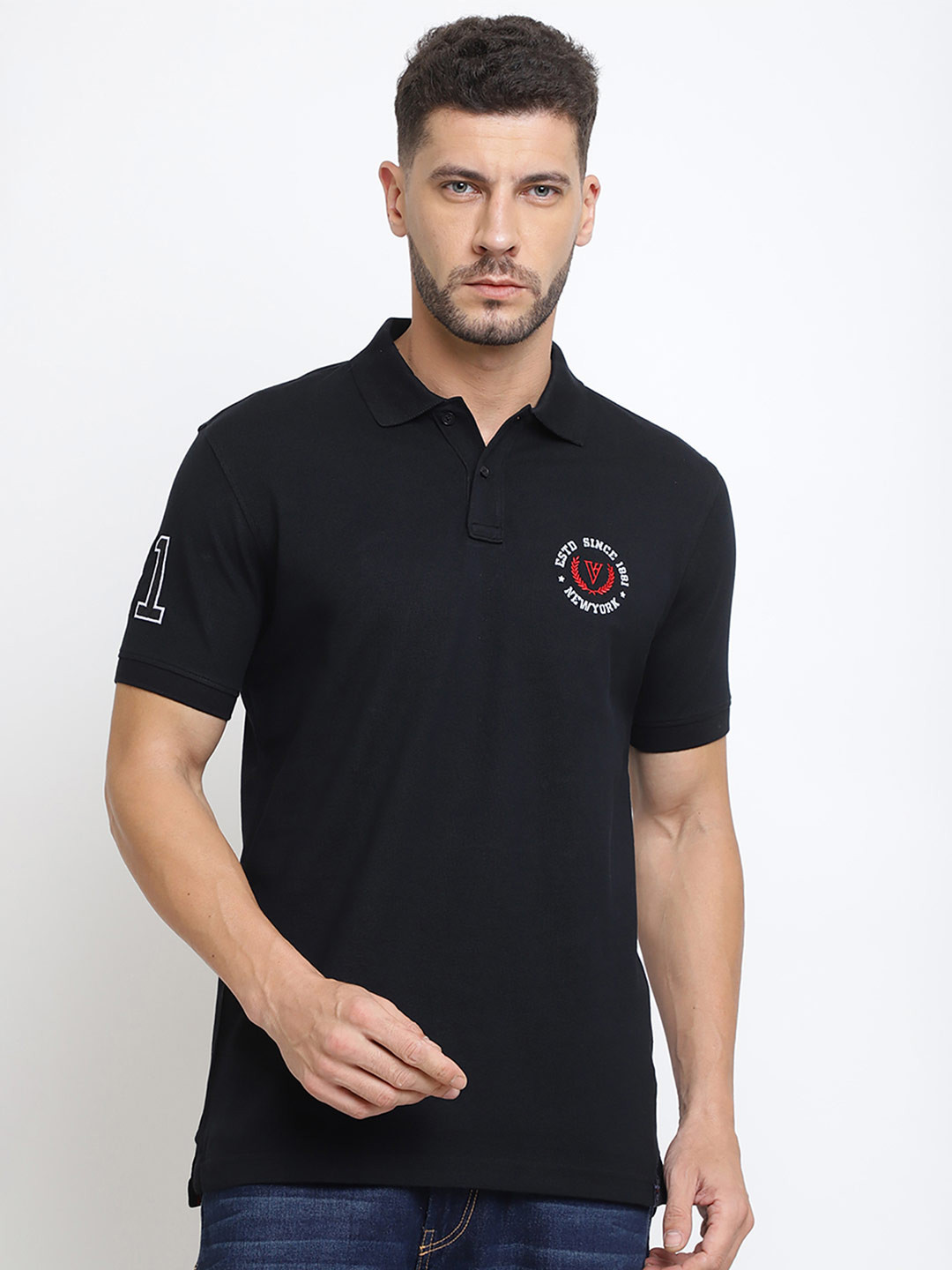 Van Heusen Innerwear Men Black Solid Varsity Inspired Short Sleeve Polo Lounge Tshirt