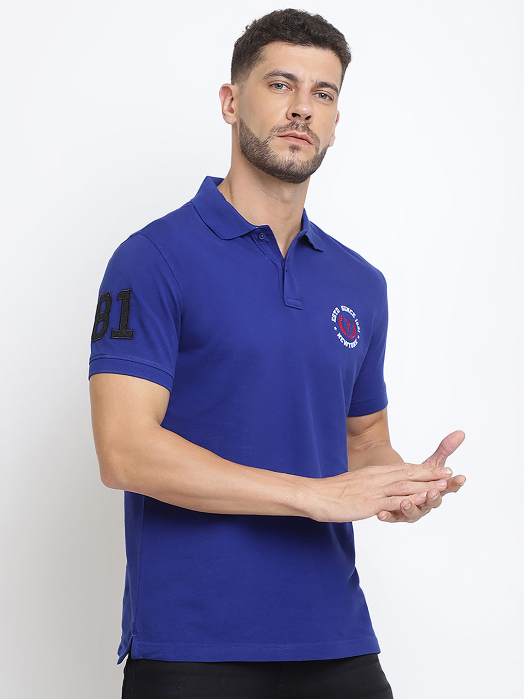 Van Heusen Innerwear Men Blue Solid Varsity Inspired Short Sleeve Polo Lounge Tshirts