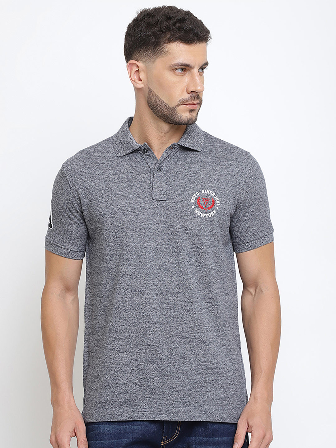Van Heusen Innerwear Men Grey Solid Varsity Inspired Short Sleeve Polo Lounge T-Shirt