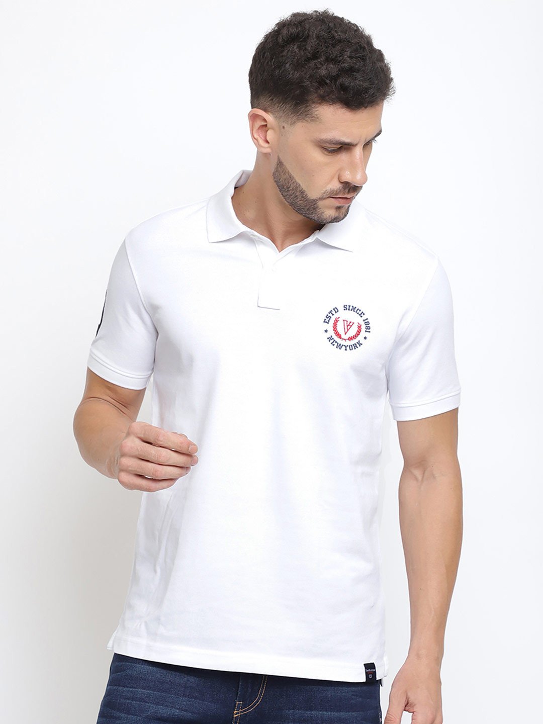 Van Heusen Innerwear Men White Solid Varsity Inspired Short Sleeve Polo Lounge Tshirts