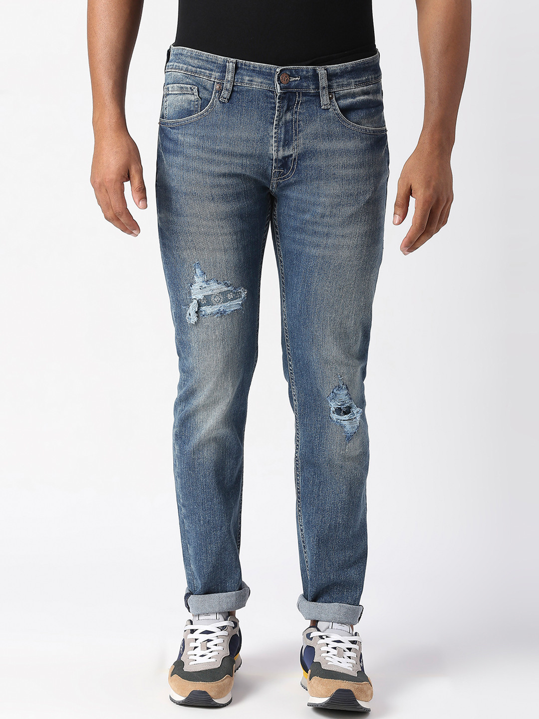 Pepe Jeans Men Slim Fit Low-Rise Mildly Distressed Heavy Fade Jeans