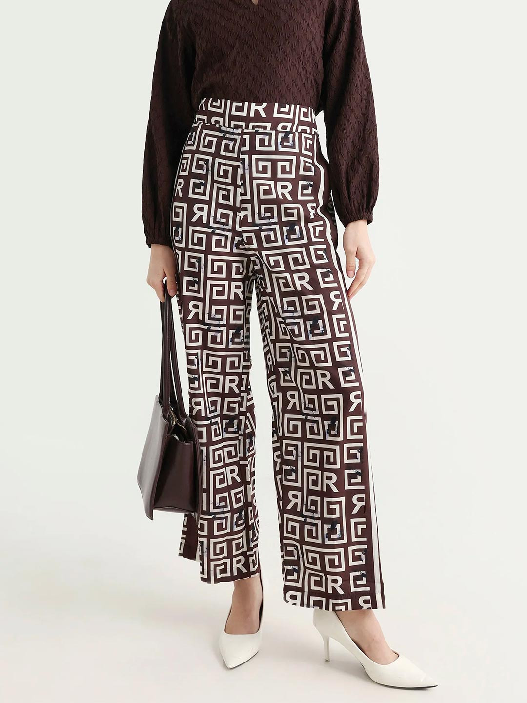 RAREISM Women Brown Regular Fit Geometric Print Trouser