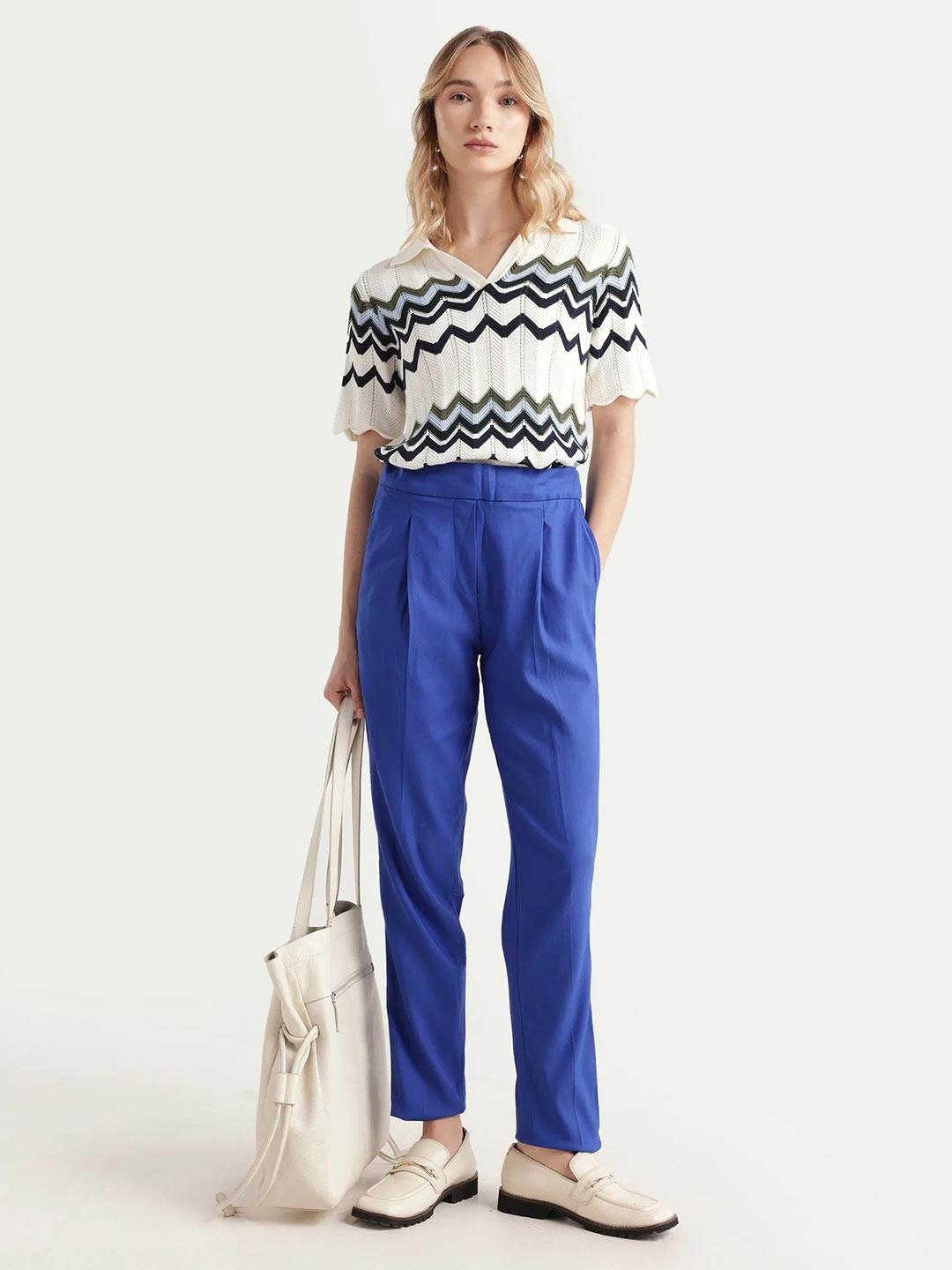 RAREISM Women Blue Relaxed Fit Plain Trouser