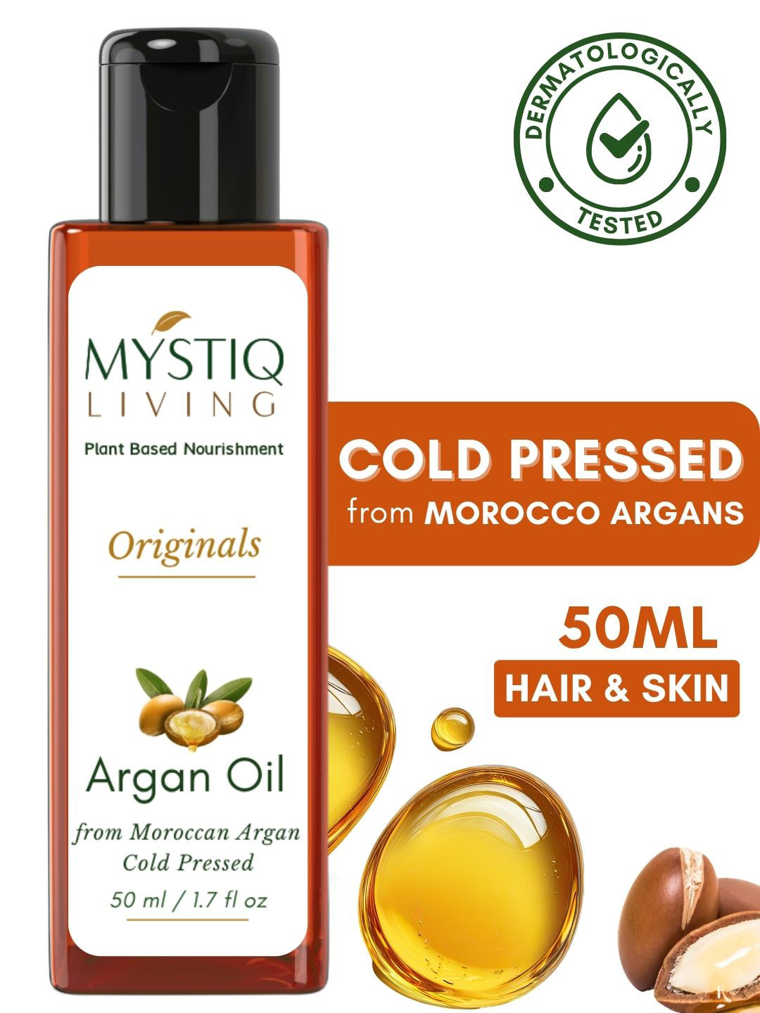 MYSTIQ LIVING Argan Oil Cold Pressed Moroccan Argan Oil 100% Pure Natural - 50 ml