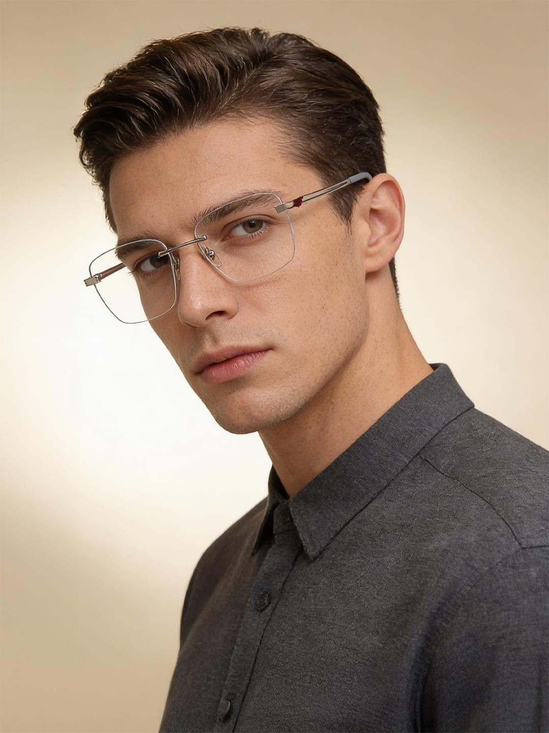 Police Men Silver-Toned Rimless Square Frames