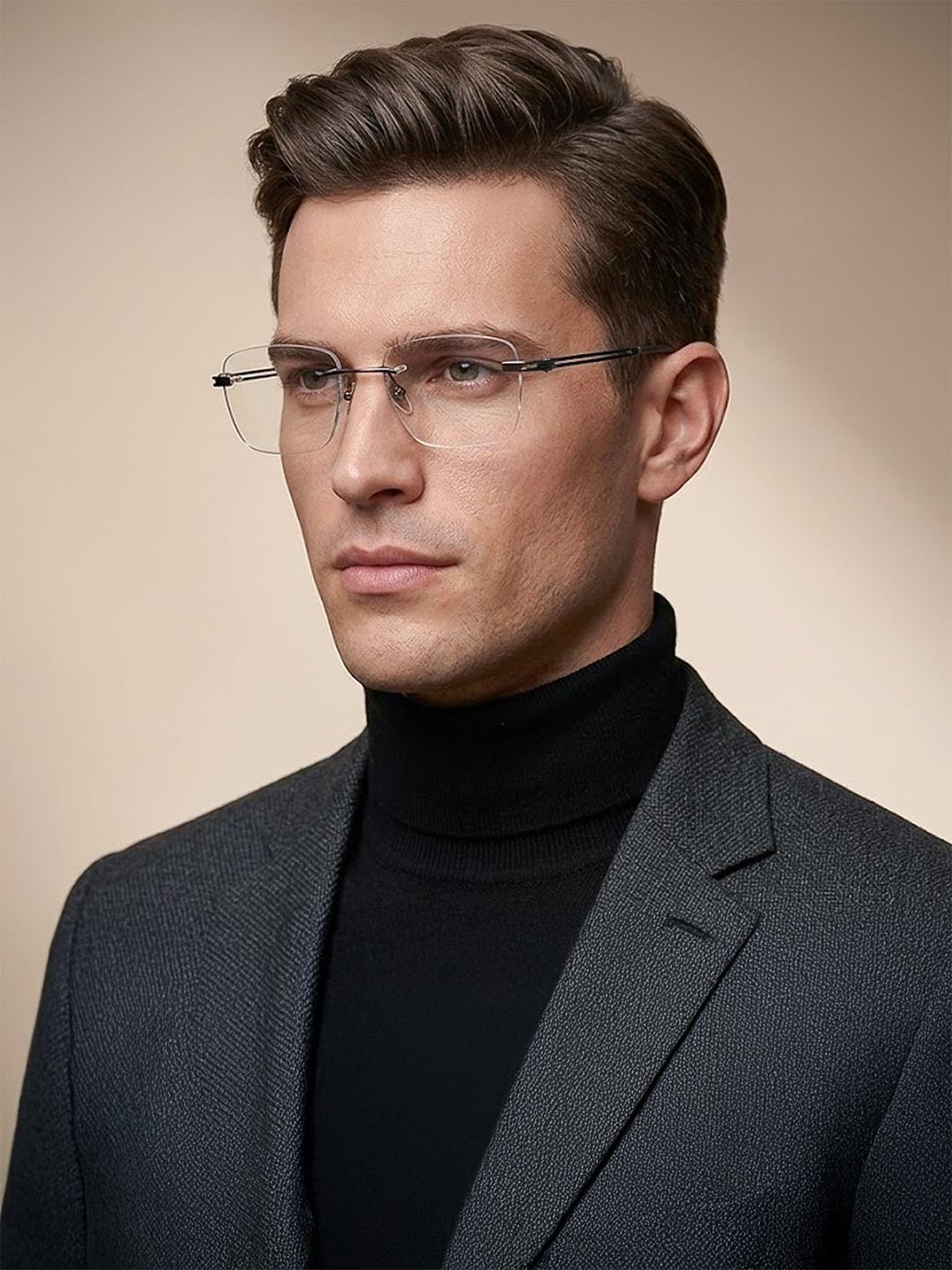 Police Men White & Grey Rimless Square Frames