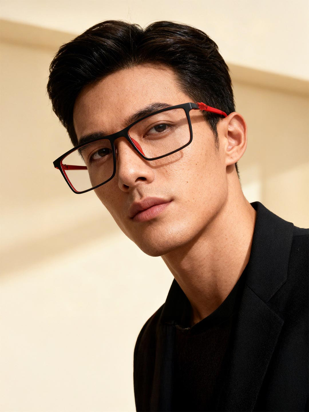 Police Men Black & Red Full Rim Rectangle Frames VPL796K54C89FR