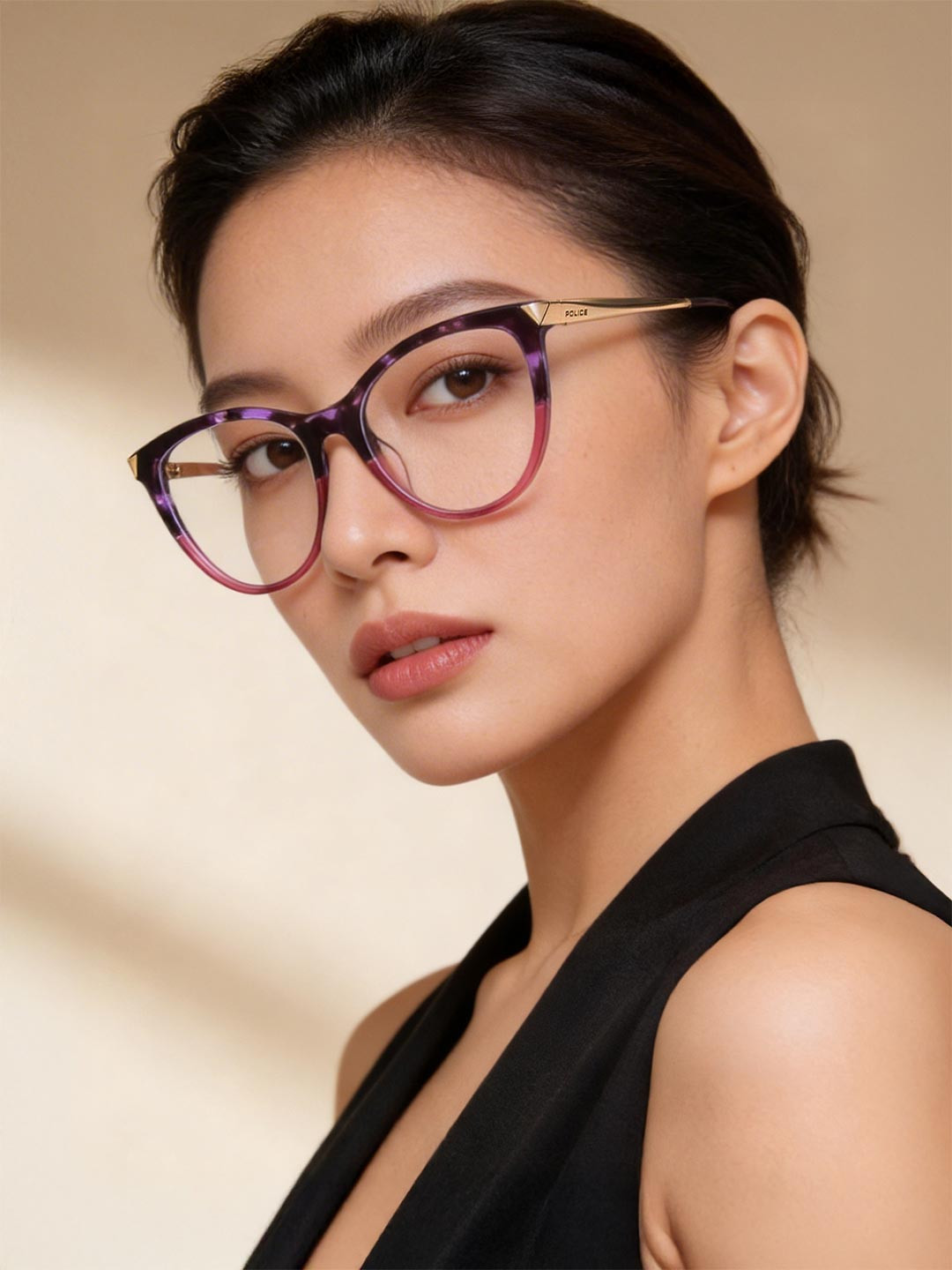 Police Women Lavender & Brown Abstract Full Rim Cateye Frames
