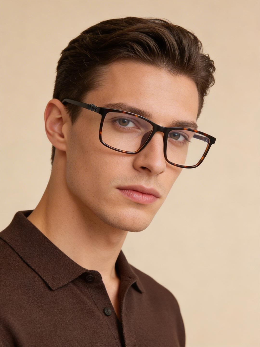 Police Men Brown Full Rim Rectangle Frames