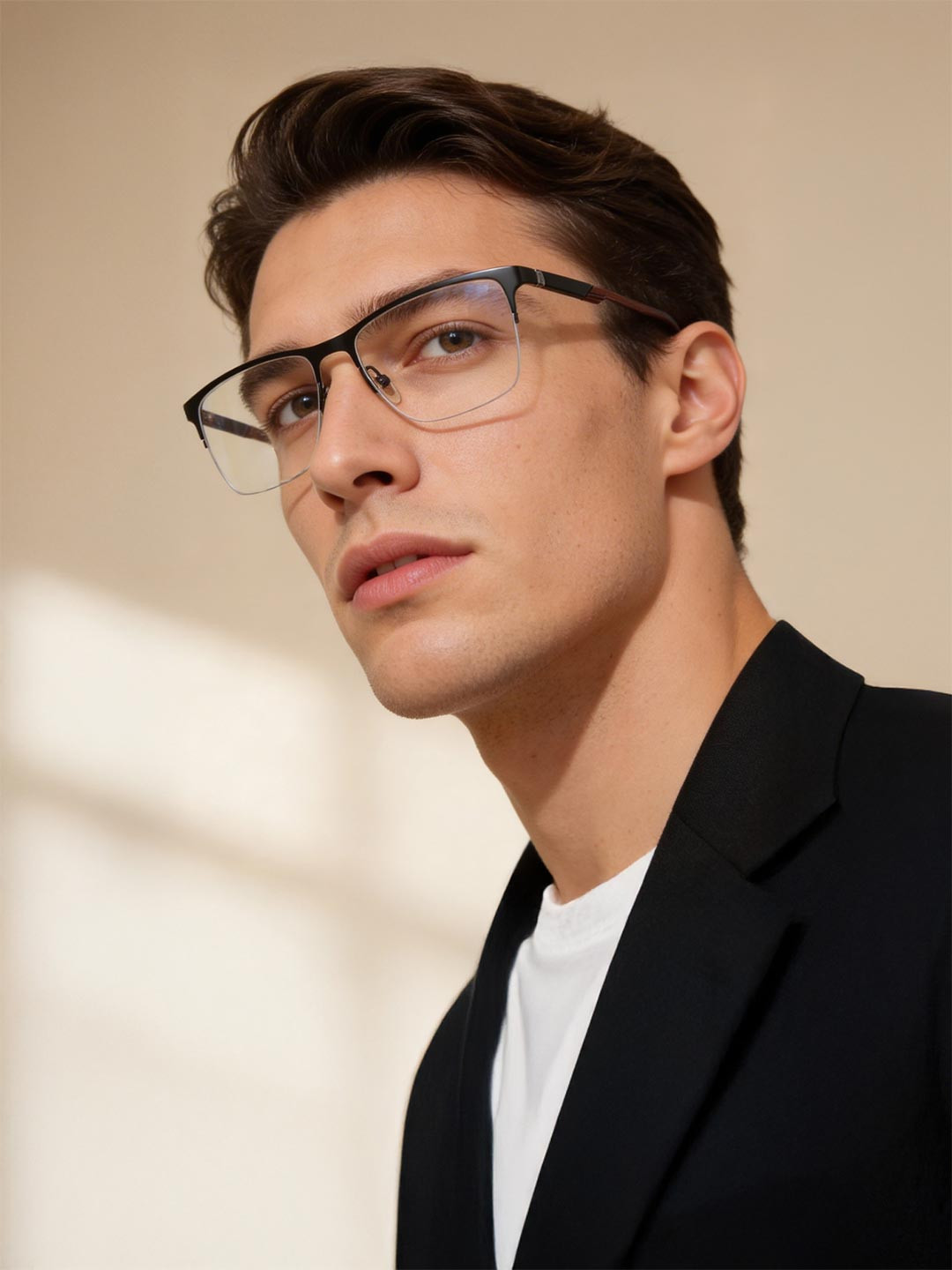 Police Men Charcoal & Maroon Half Rim Rectangle Frames