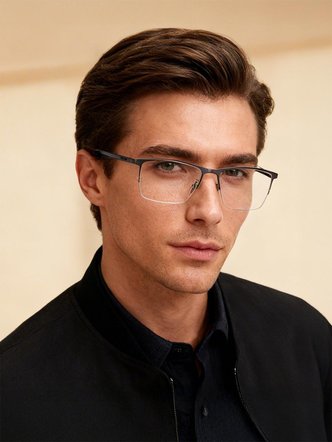 Police Men White & Grey Half Rim Square Frames