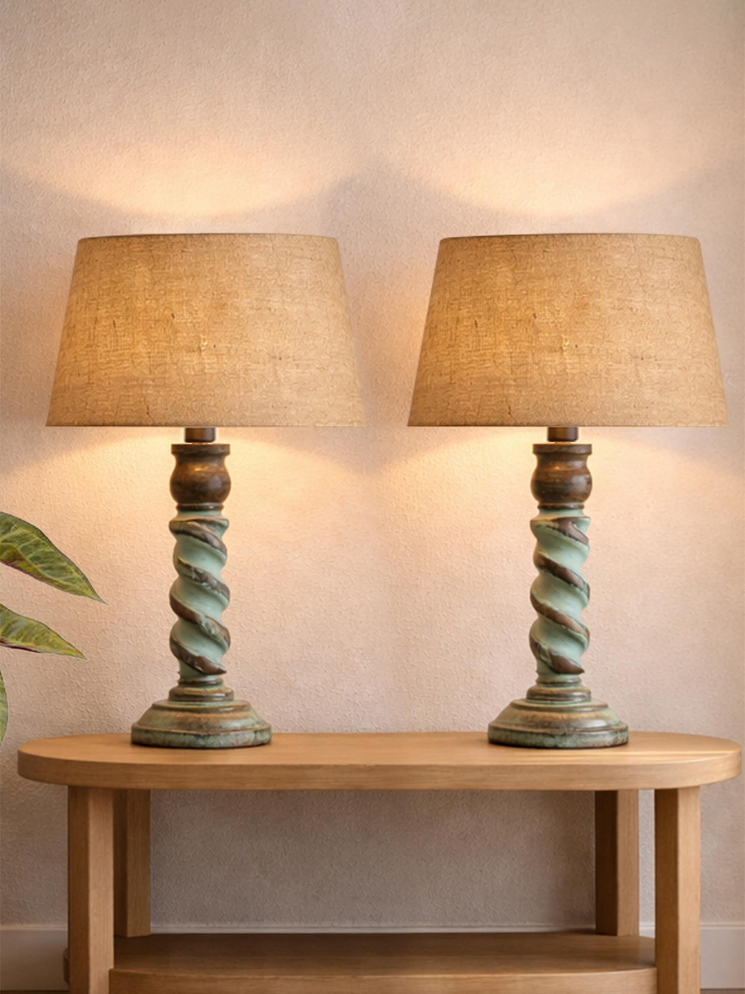 Homesake Warm Yellow Wood Frustum Textured High Quality Electrical Table Lamps