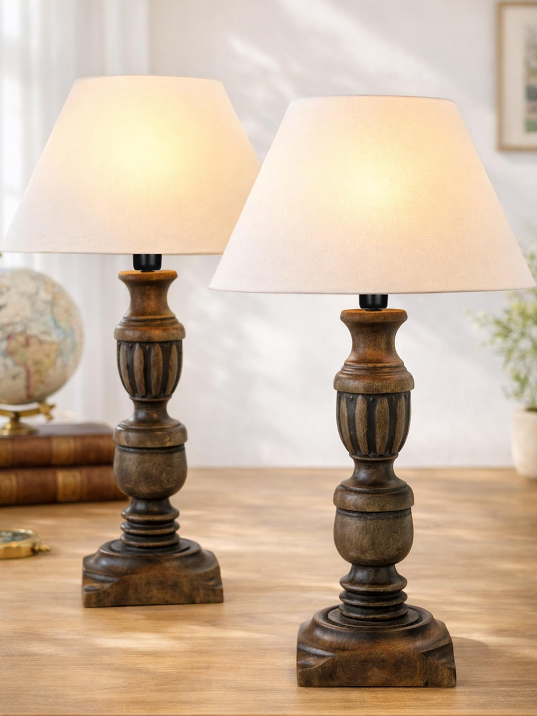 Homesake Warm Yellow Wood Frustum Solid High Quality Electrical Table Lamps