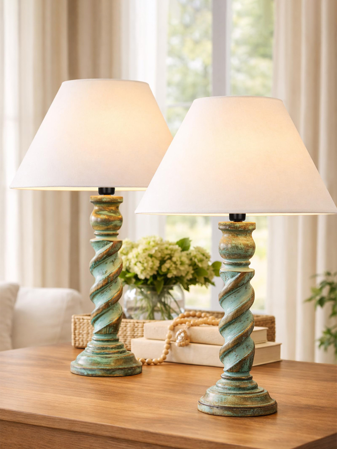 Homesake Rustic Warm Yellow Wood Spherical Solid Handcrafted Electrical Table Lamps