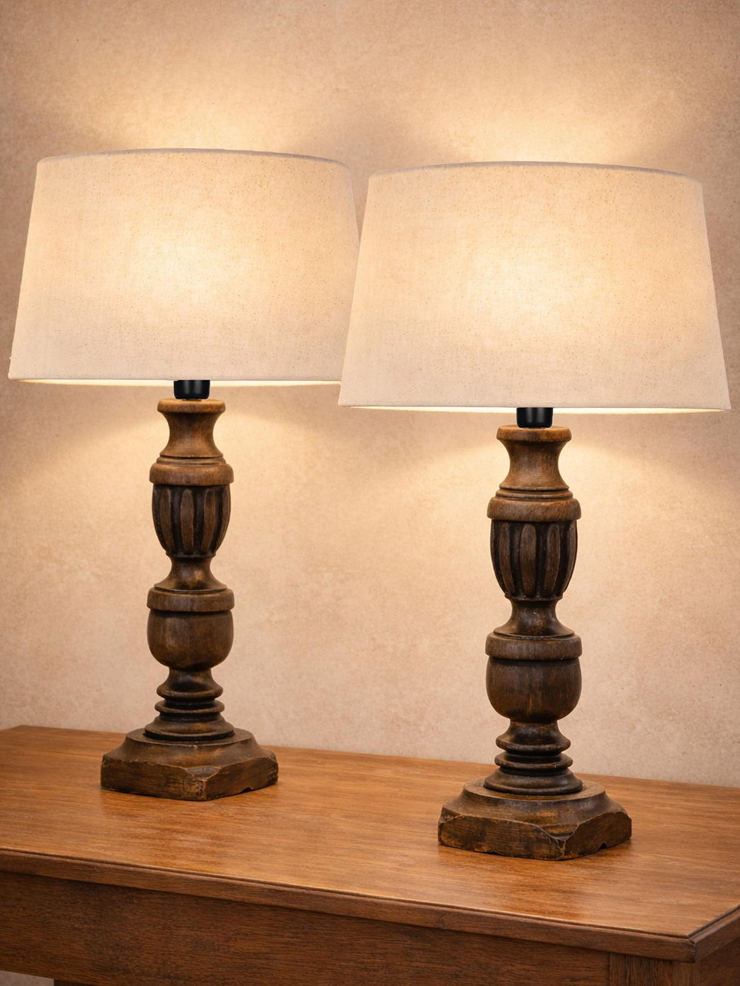 Homesake Warm Yellow Wood Cylinder Solid High Quality Electrical Table Lamps