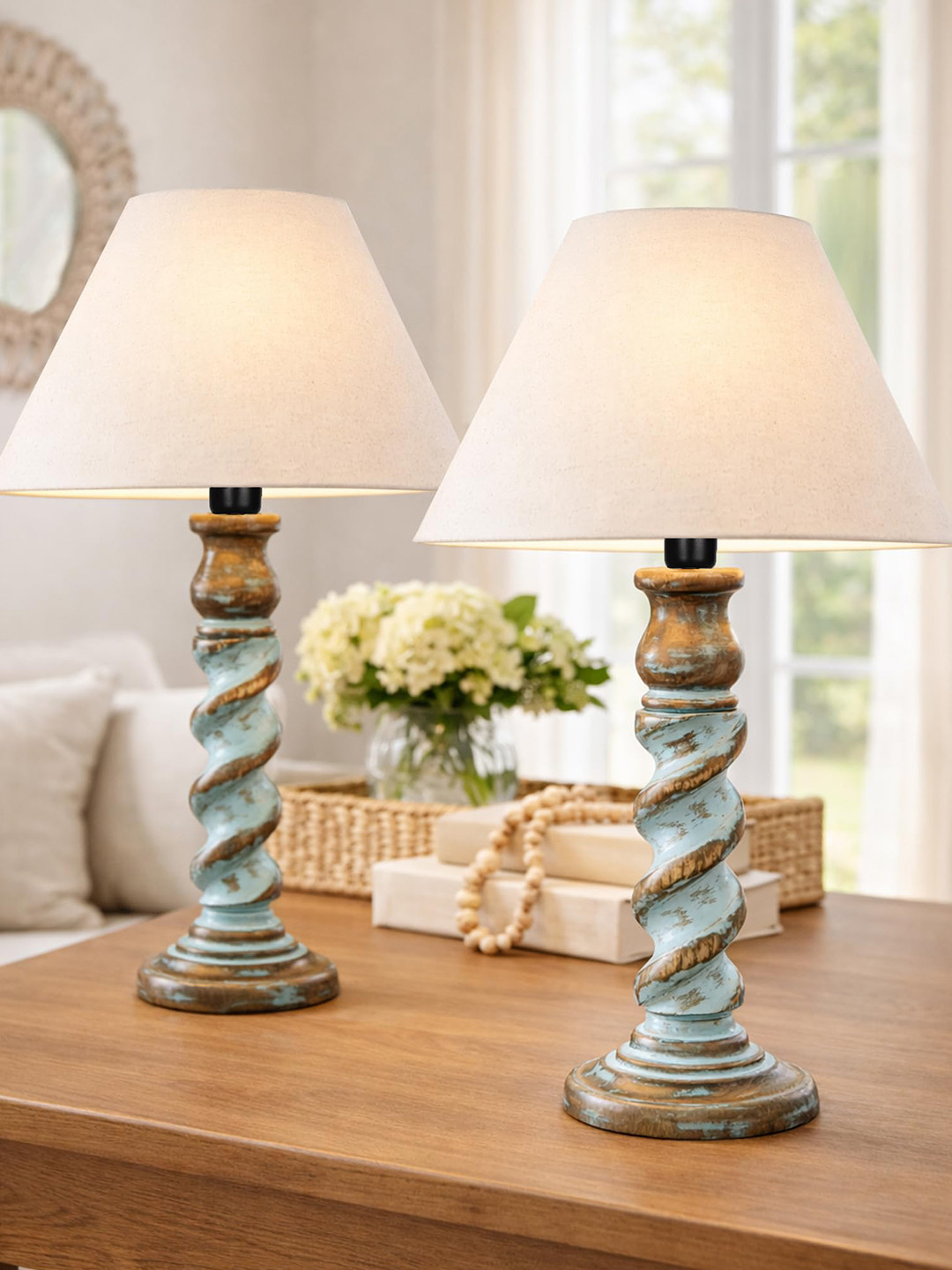 Homesake Rustic Warm Yellow Wood Spherical Solid Handcrafted Electrical Table Lamps