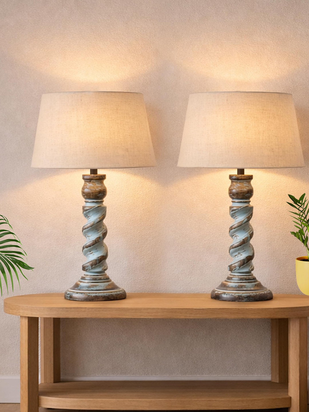 Homesake Warm Yellow Wood Frustum Solid High Quality Electrical Table Lamps