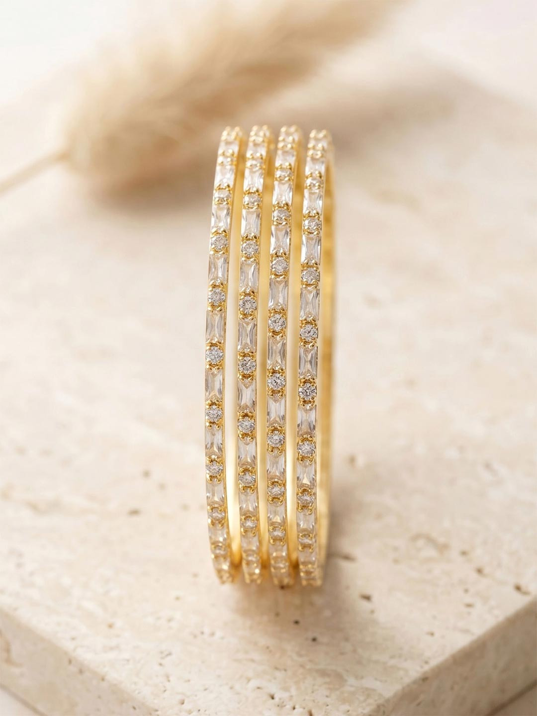 KARATCART Set Of 4 Gold-Plated AD Studded Handcrafted Bangles