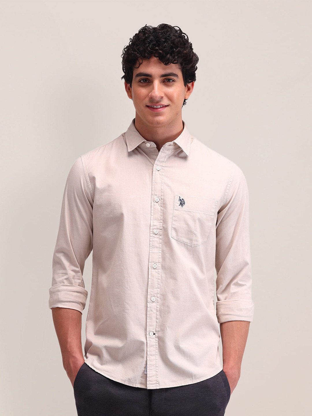 

U.S. Polo Assn. Tailored Fit Pure Cotton Casual Shirt, Beige