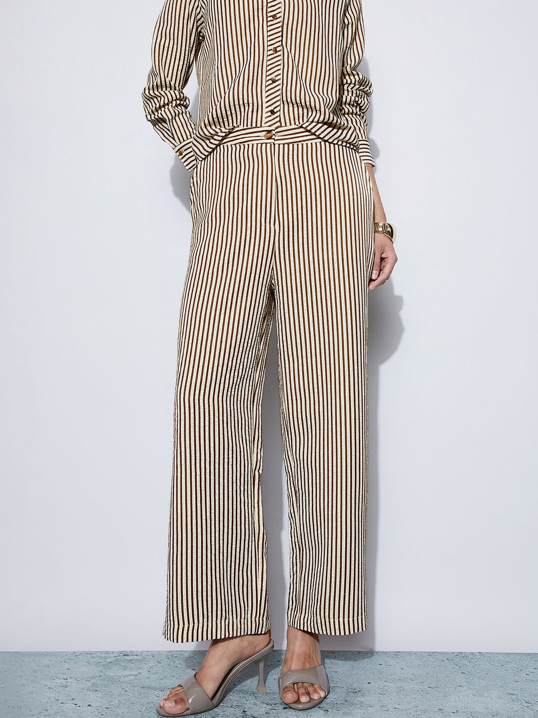 CODE by Lifestyle Women Striped Straight Fit Trousers