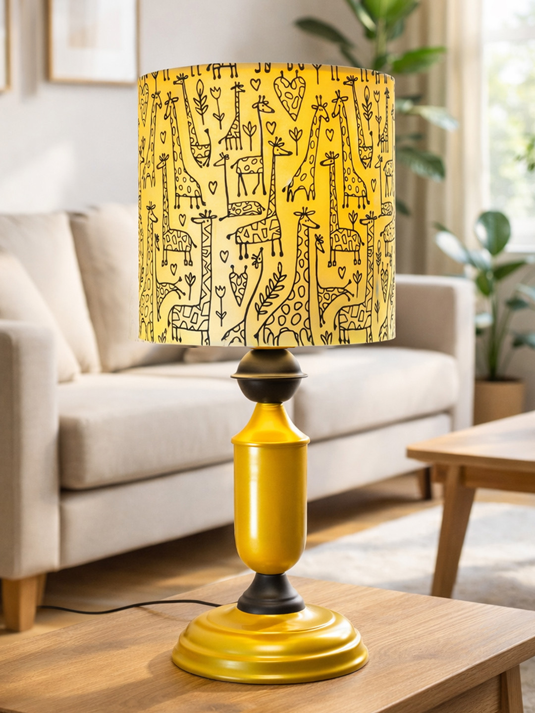 Homesake Warm Yellow Metal Cylinder Printed High Quality Electrical Table Lamps