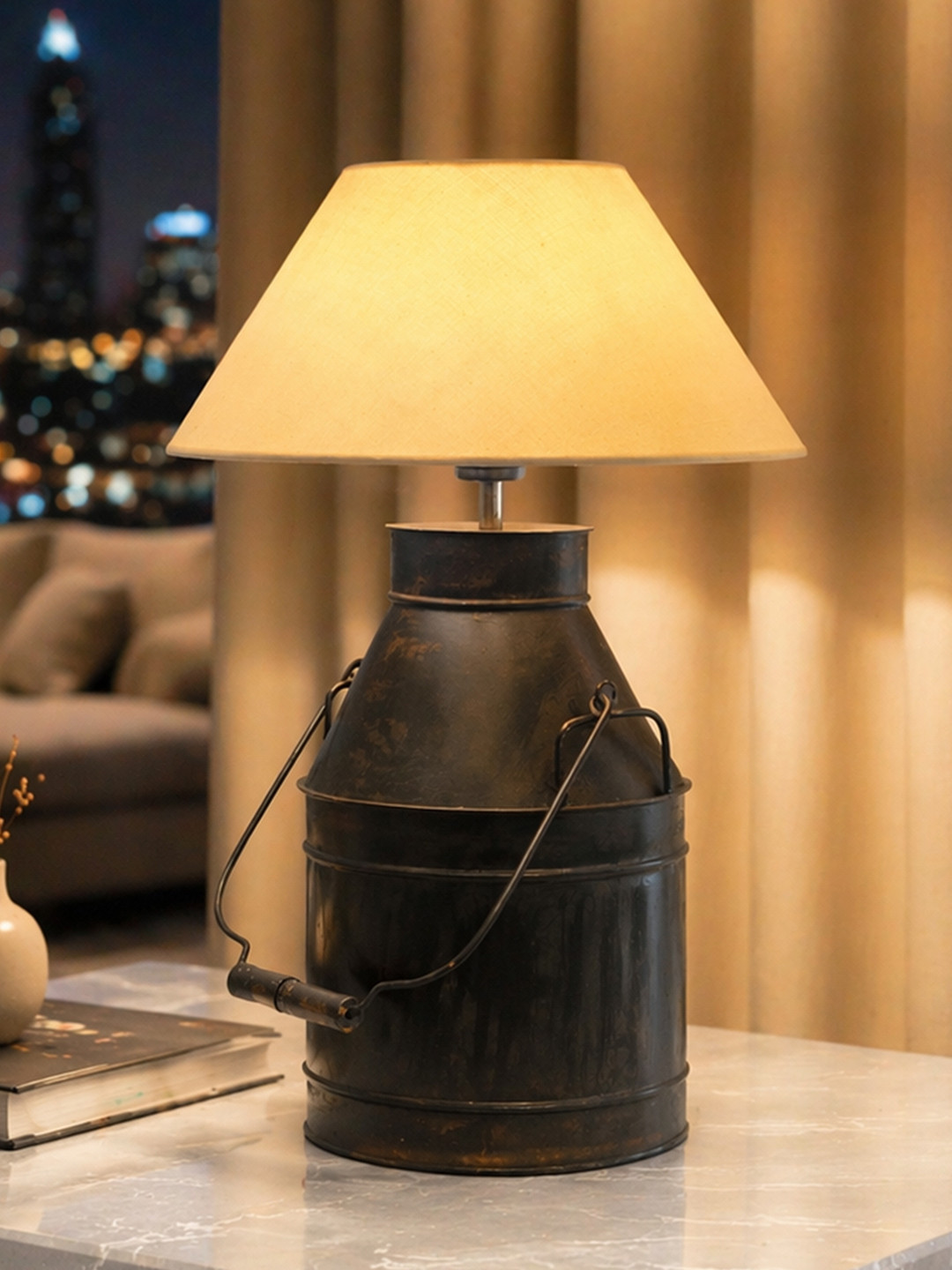 Homesake Rustic Warm Yellow Metal Bell Solid Handcrafted Electrical Table Lamps