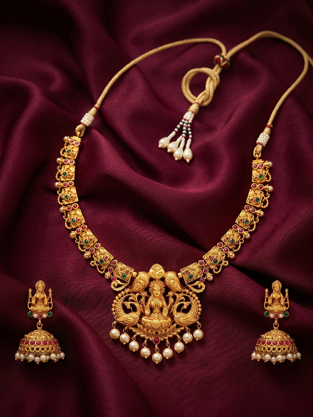 Adwitiya Collection Gold-Plated Stones Studded & Beaded Antique Jewellery Set