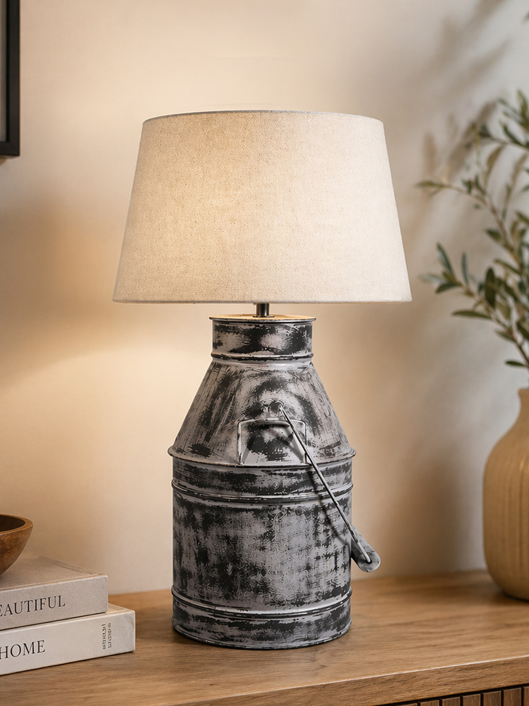 Homesake Rustic Warm Yellow Metal Frustum Solid High Quality Electrical Table Lamps