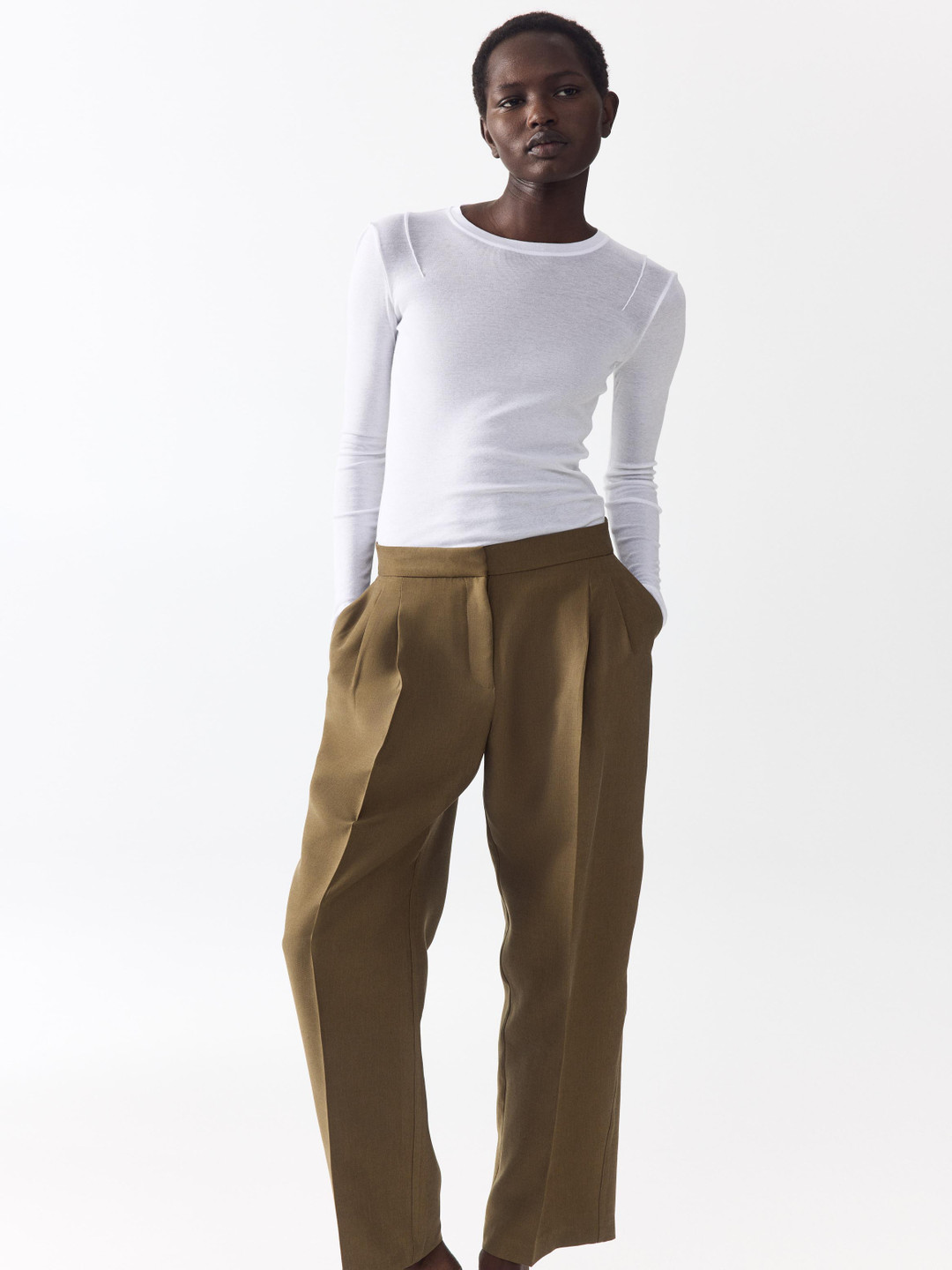 H&M Women Barrel-Leg Twill Trousers