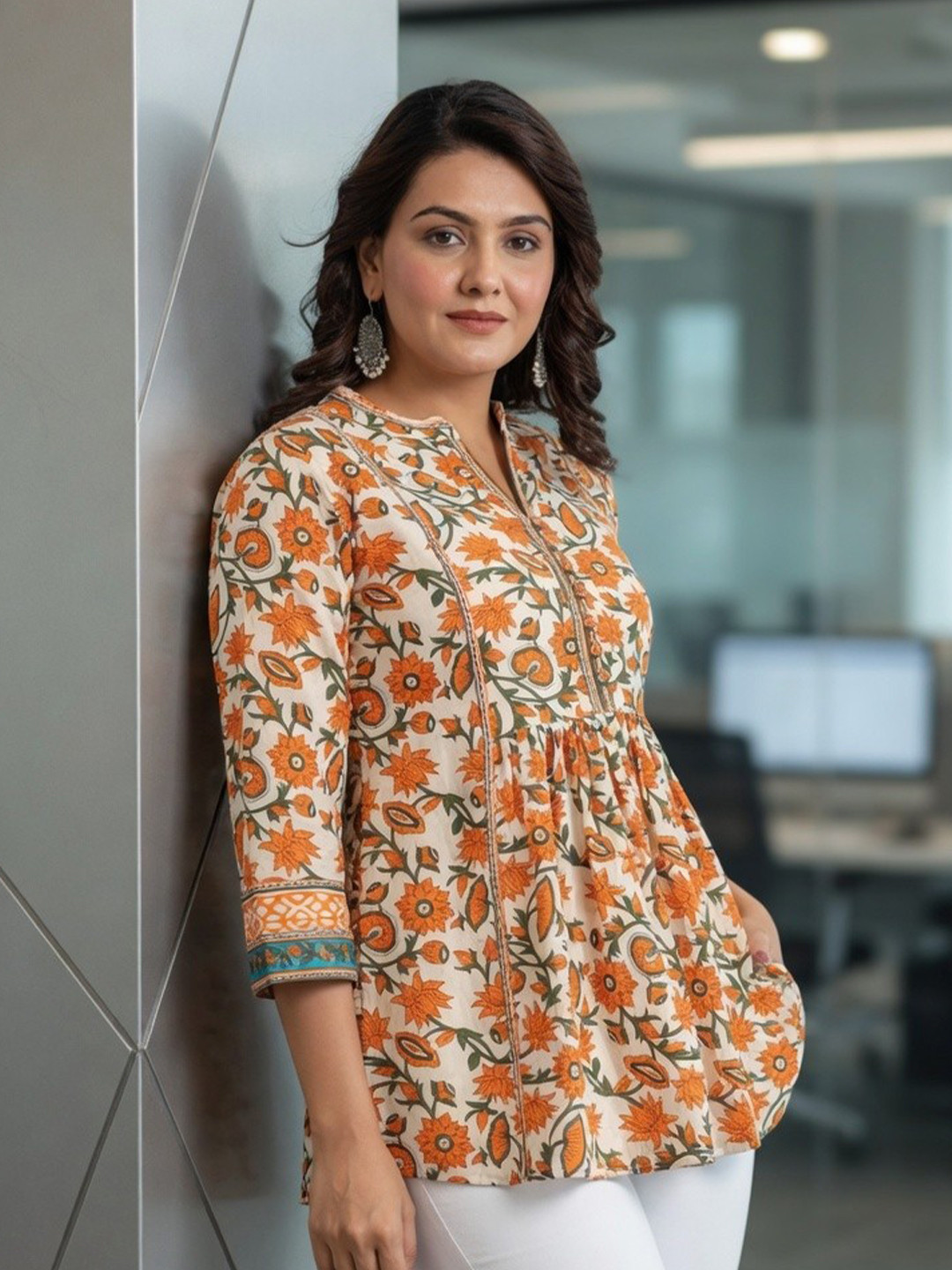 Rain & Rainbow Ethnic Motifs Printed Pure Cotton Kurti