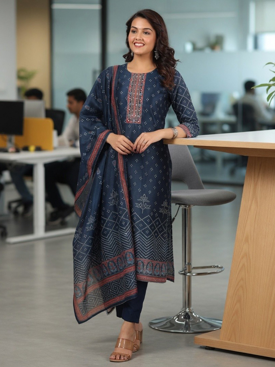Rain & Rainbow Bandhani Printed Sequinned Kurta with Trousers & Dupatta