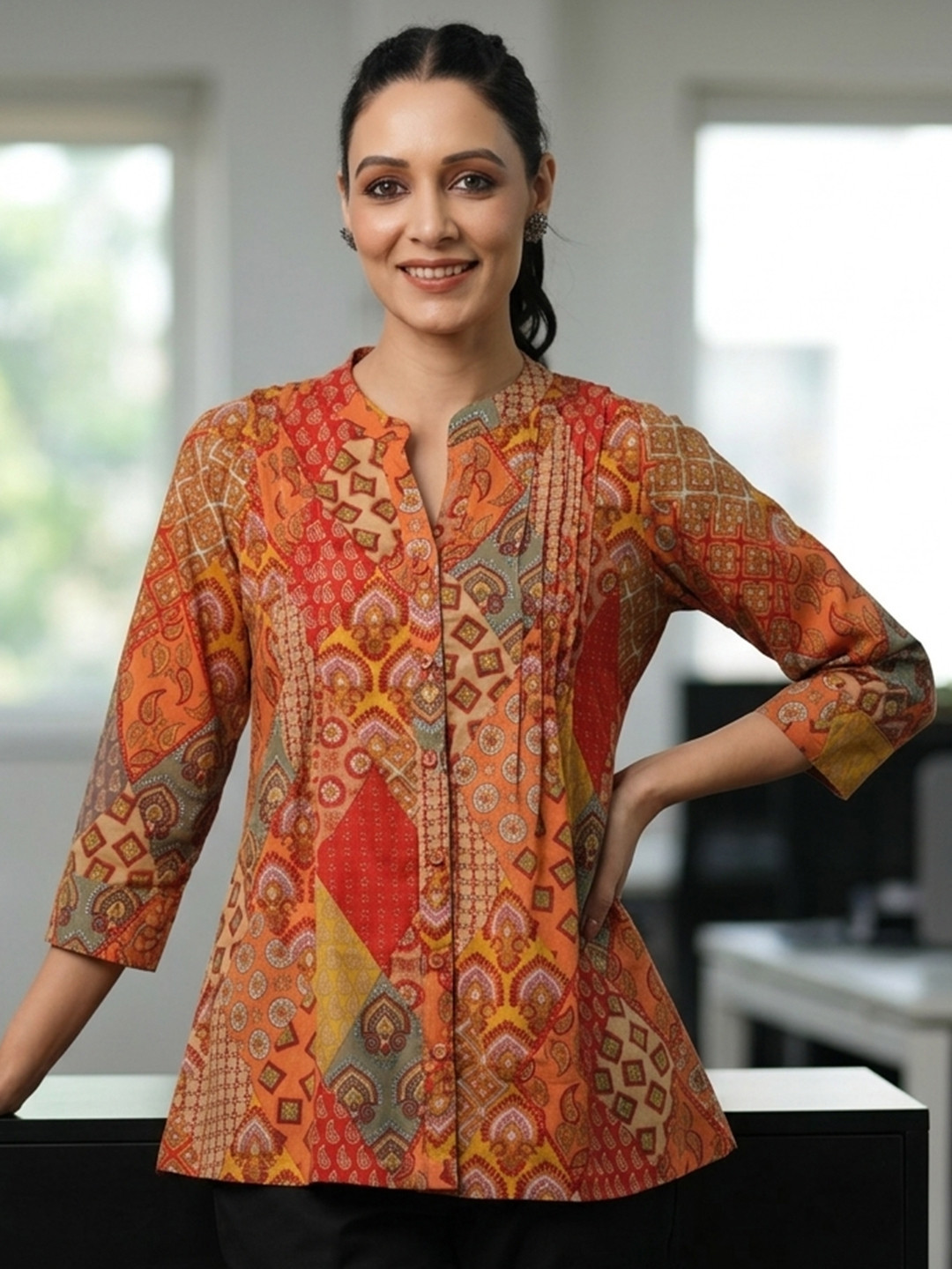 Rain & Rainbow Abstract Print A-Line Cotton Kurti