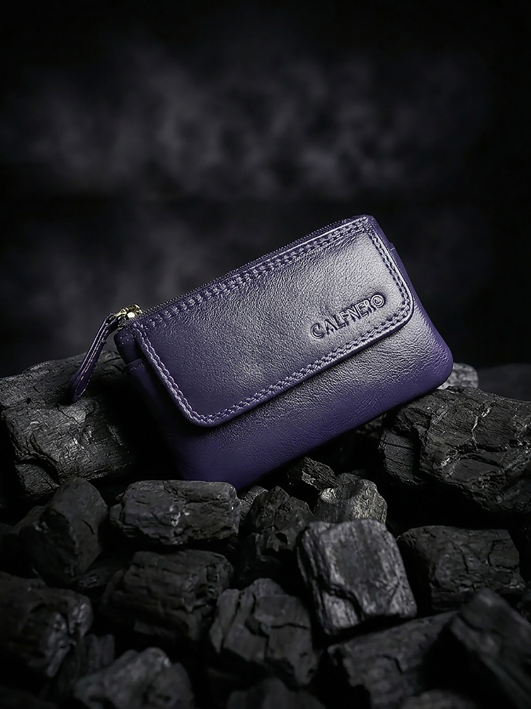 CALFNERO Unisex Blue Solid Genuine Leather Zip Around Wallet