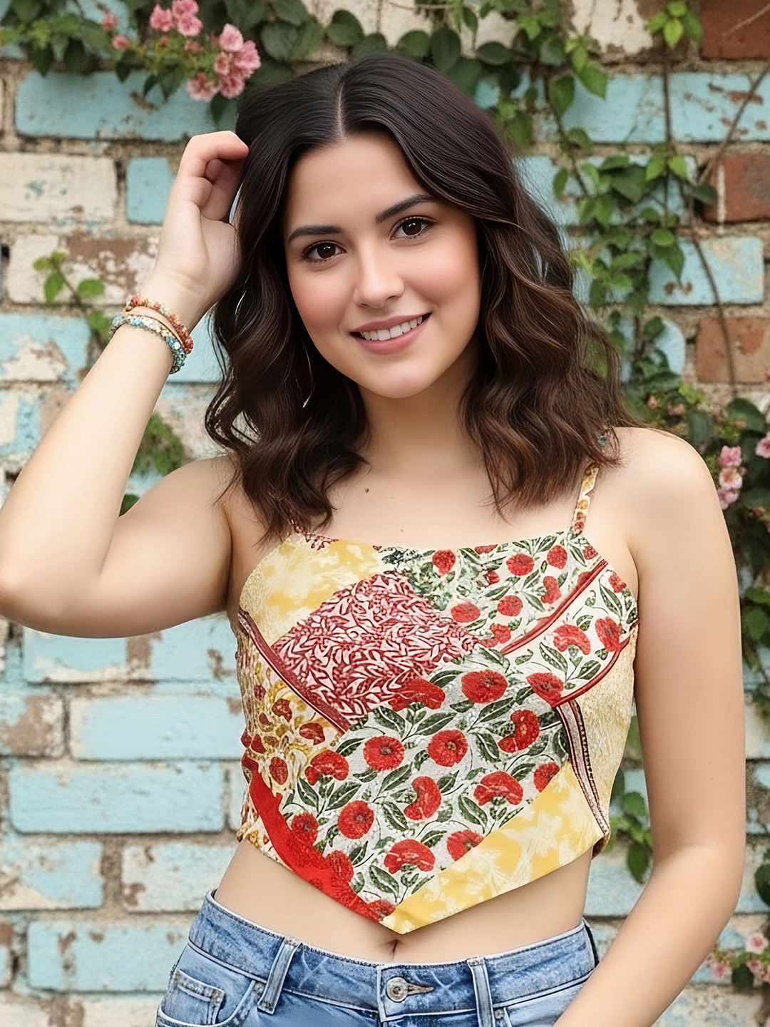Berrylush Women Gorgeous Red Floral Cropped Top