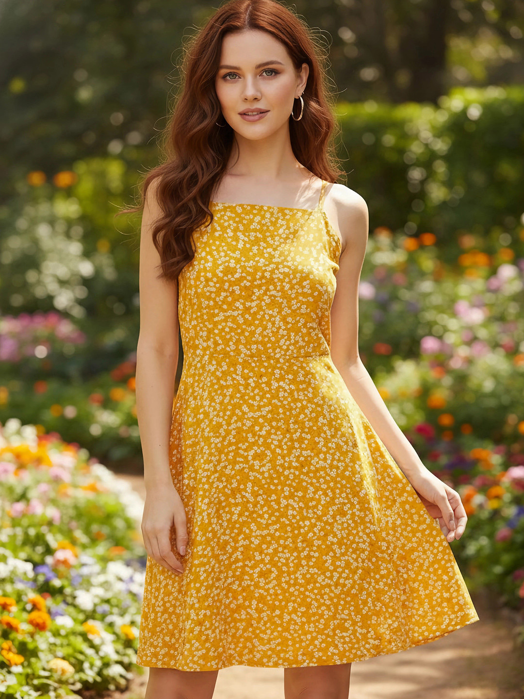 Berrylush Women Yellow Printed A-Line Dress
