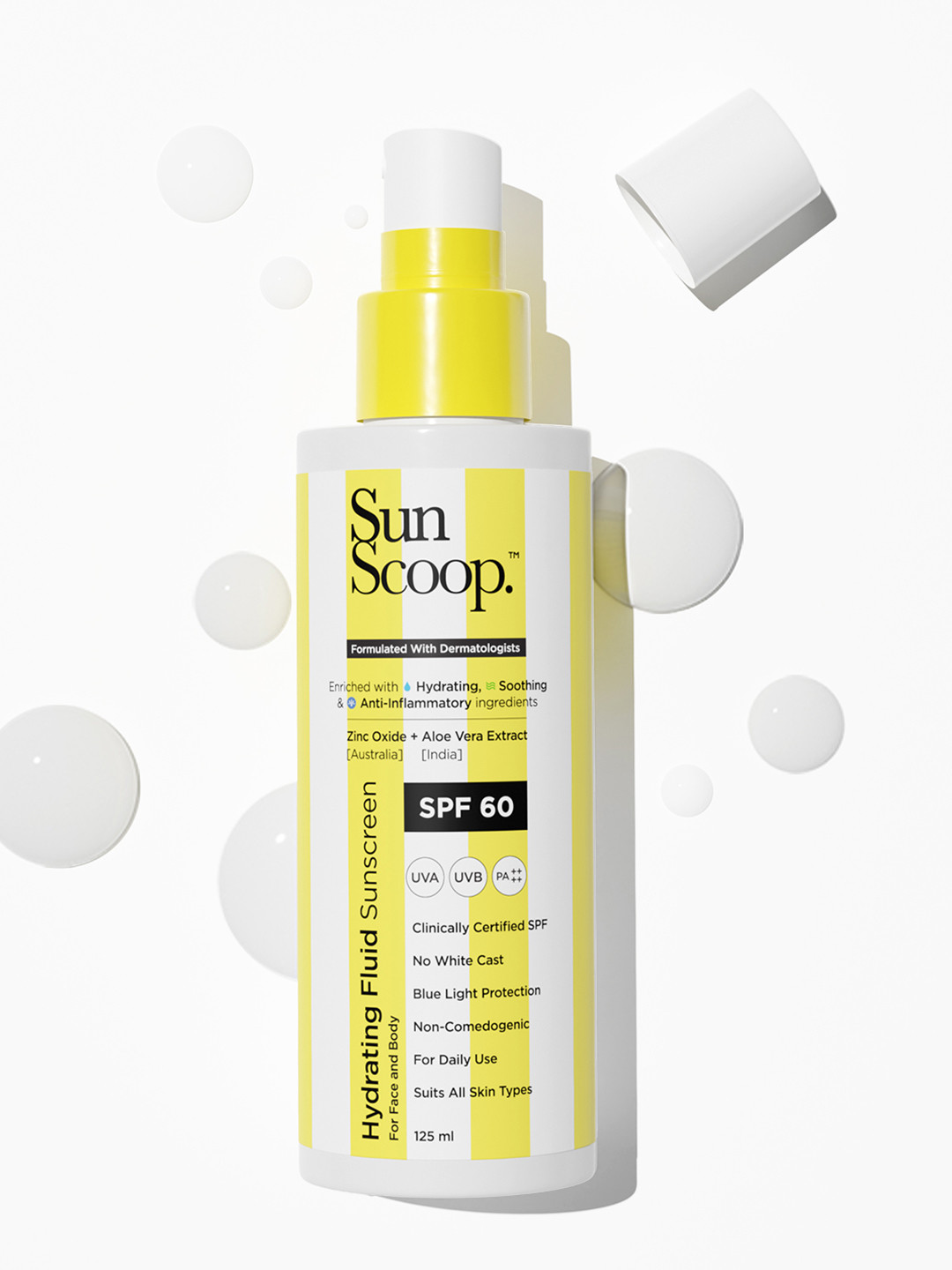 SunScoop Hydrating Fluid Sunscreen for Face & Body SPF 60 PA++++ In-Vivo Tested -125ml