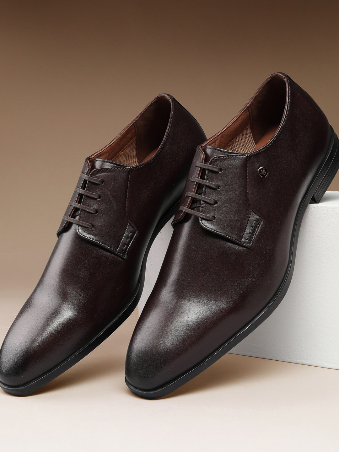 Louis Philippe Men Premium Leather Breathable Anti Slip with Heel Formal Derby Shoes
