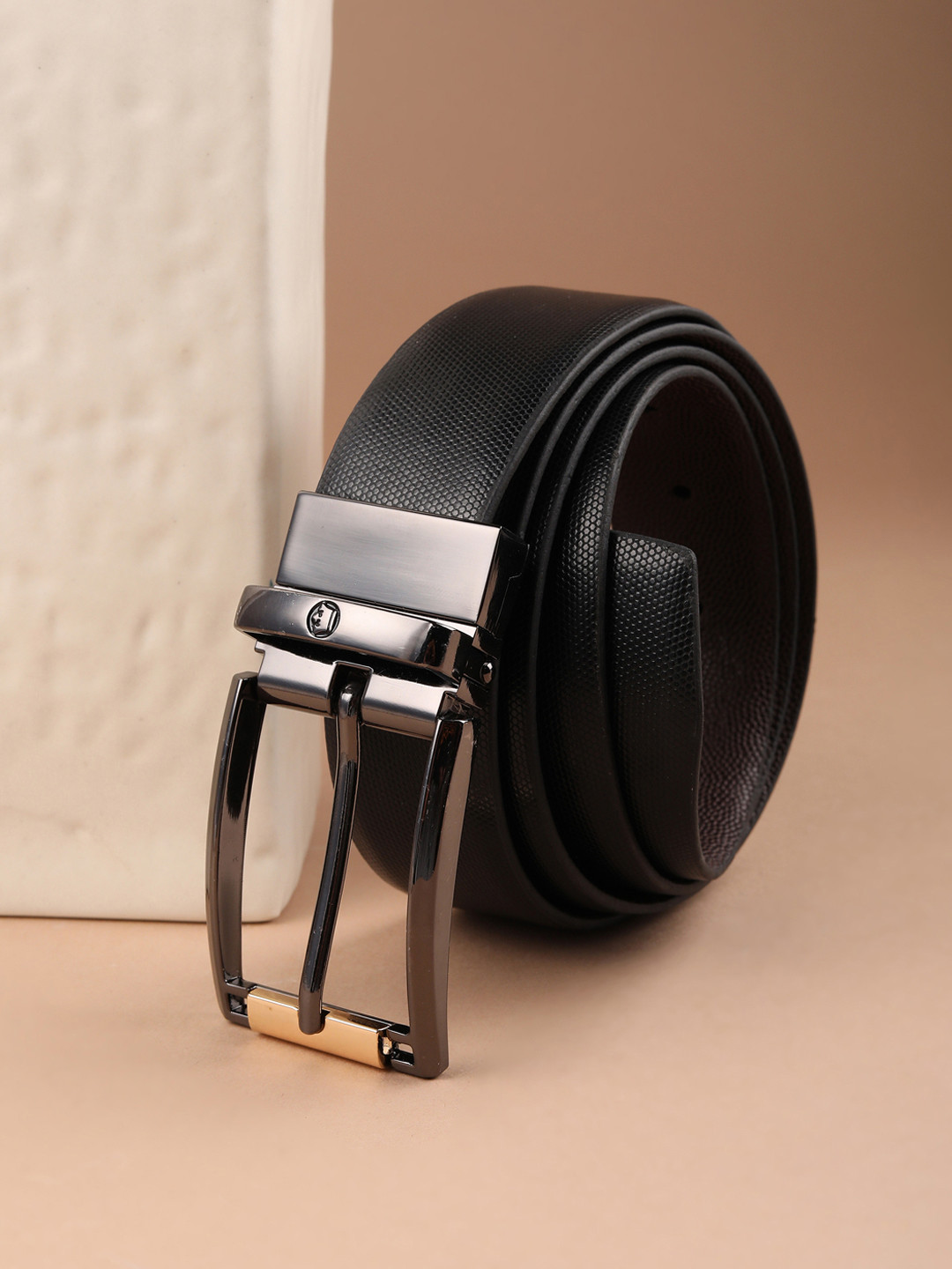 Louis Philippe Men Italian Leather Dual Tone Zinc Alloy Buckle Formal Reversible Belt