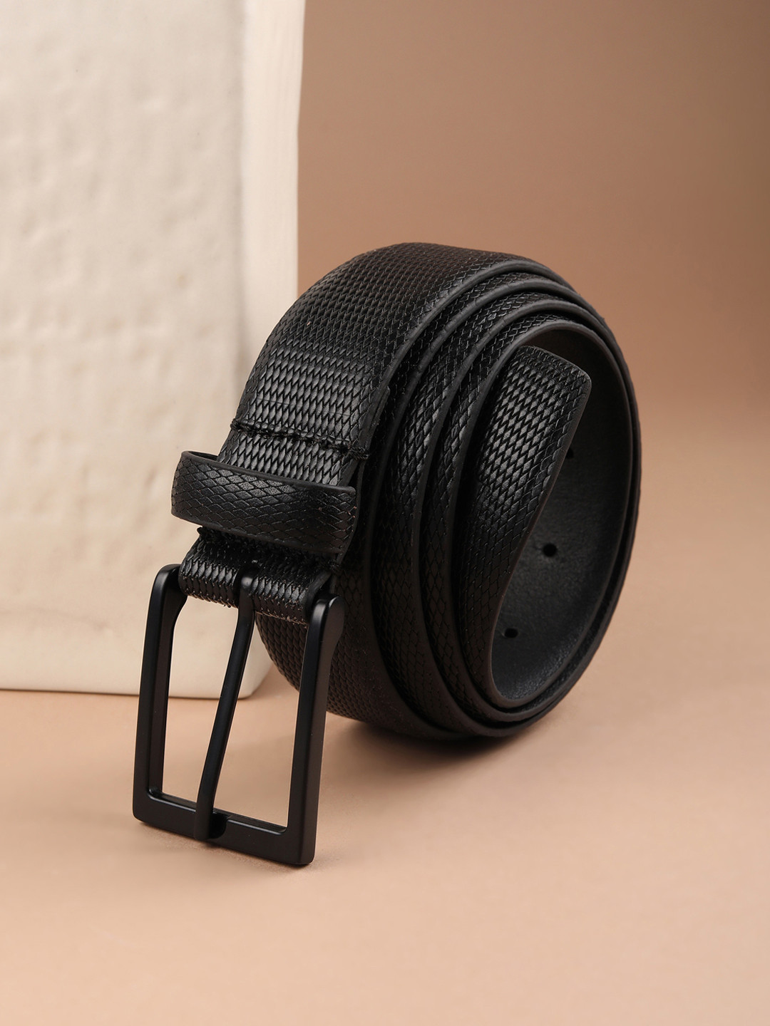 Louis Philippe Men Embossed Italian Leather Zinc Alloy Buckle Formal Profile Belt