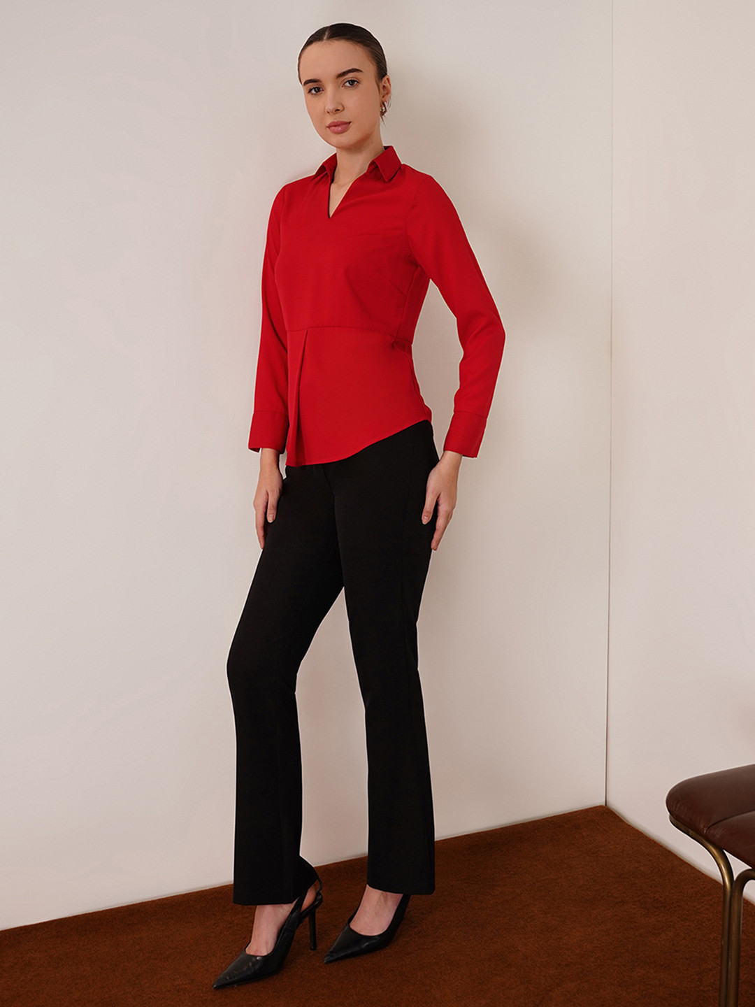 FABLE STREET Pleated Shirt Collar Formal Top