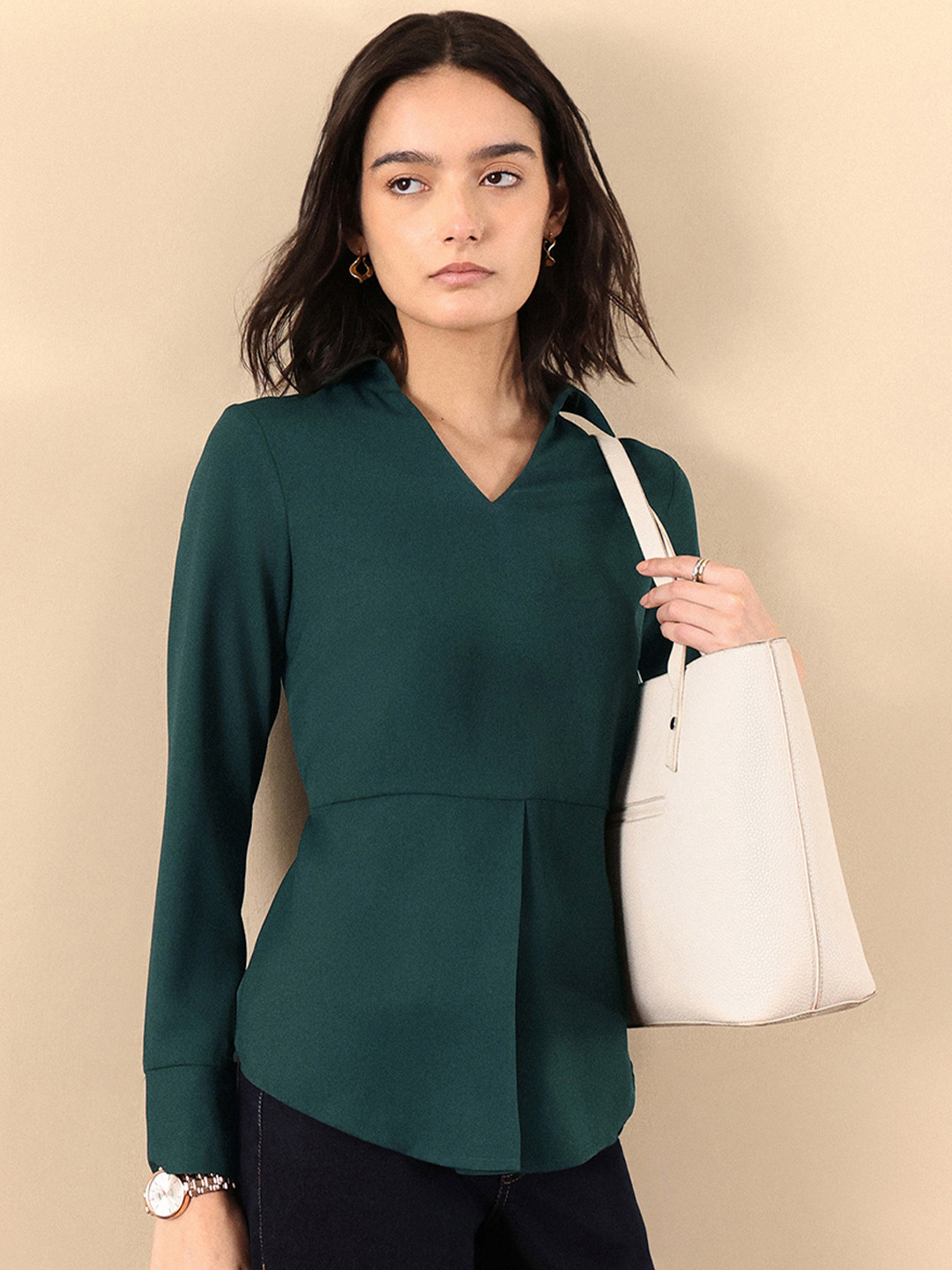 FABLE STREET Women Green Solid Shirt Style Top