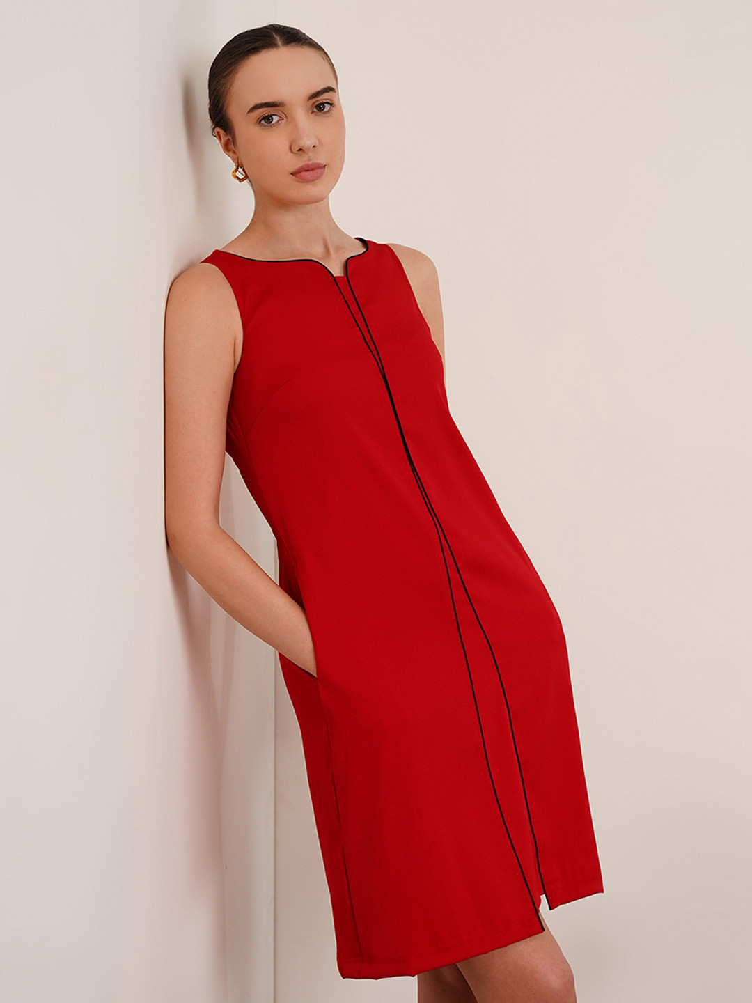 FABLE STREET Women Red Solid A-Line Dress